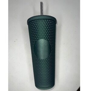 Starbucks Dark Forest Green Studded Tumbler 24oz Cold Cup Venti Siren Logo Straw